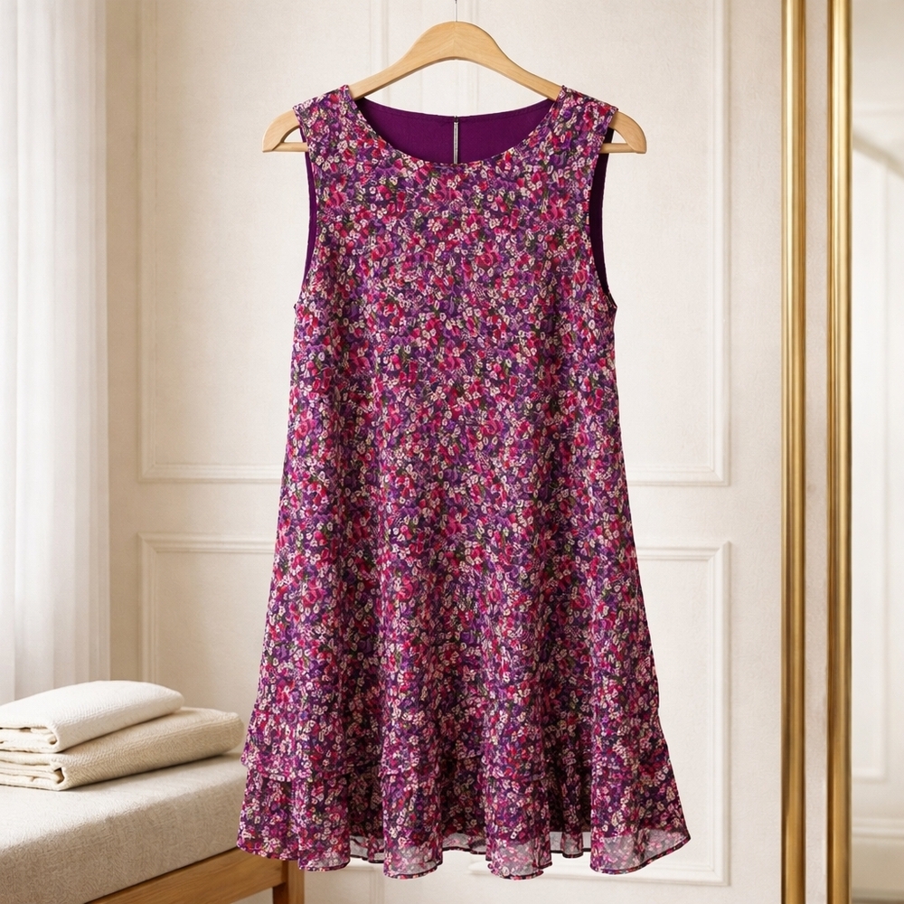 Lauren Ralph Lauren Floral Ruffle-Hem Mini Dress in Purple Mix Size 12 - Picture 7 of 9